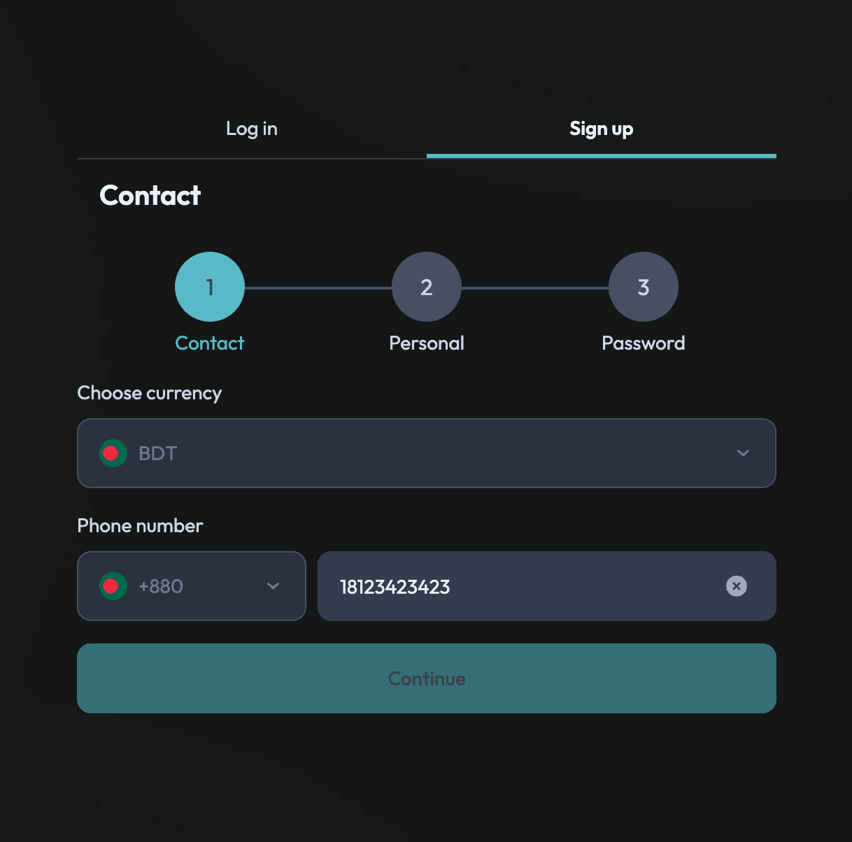 Step 1: Provide your contact number.