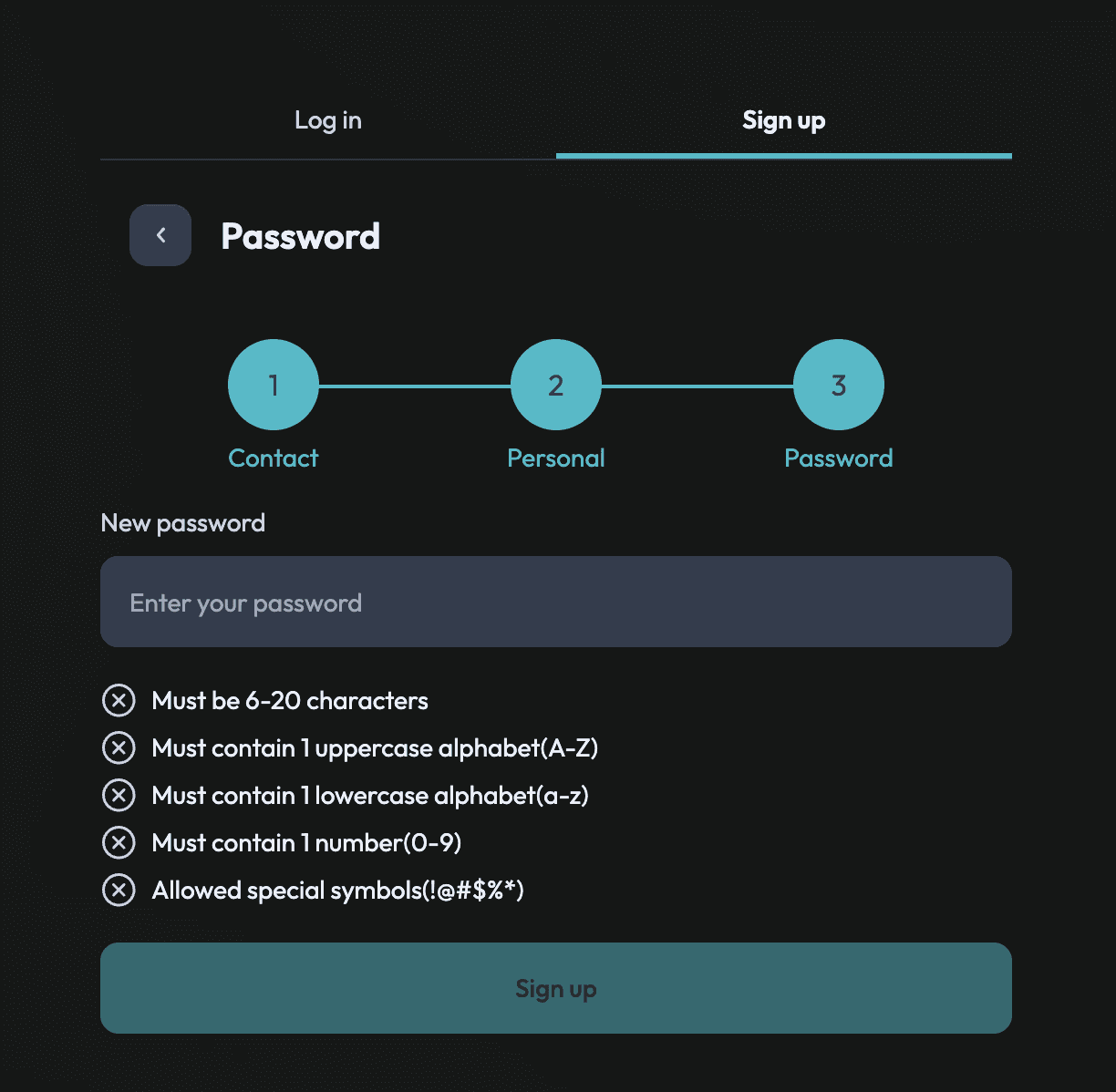 Step 3: Create a password and click sign up